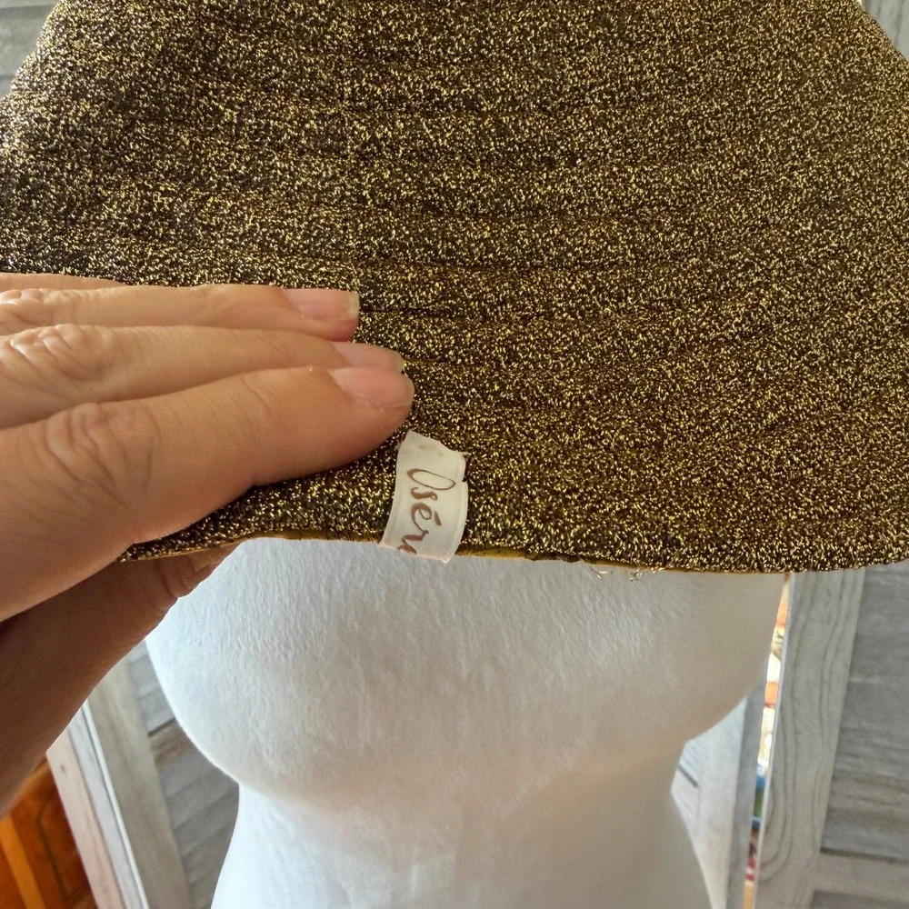 Oseree Reversible Bucket Hat Gold Tie Dye Gold Metallic Lurex Wide Brim Lumiere - Picture 5 of 10